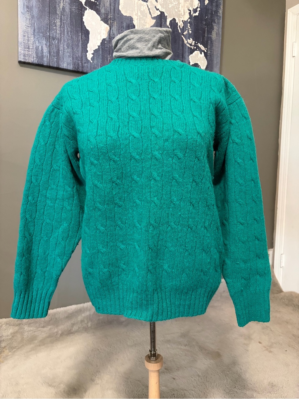 Ralph Lauren 100% Wool Cable Knit Sweater Green Small